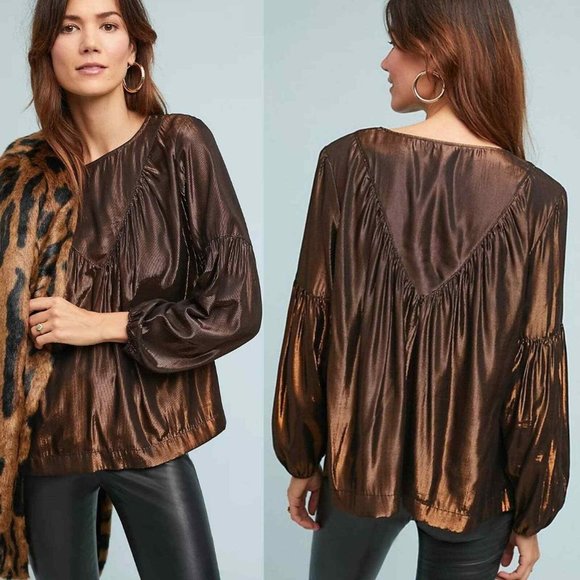 Anthropologie Tops - NEW! Amadi  Anthropologie Shimmery Copper Blouse Size L
